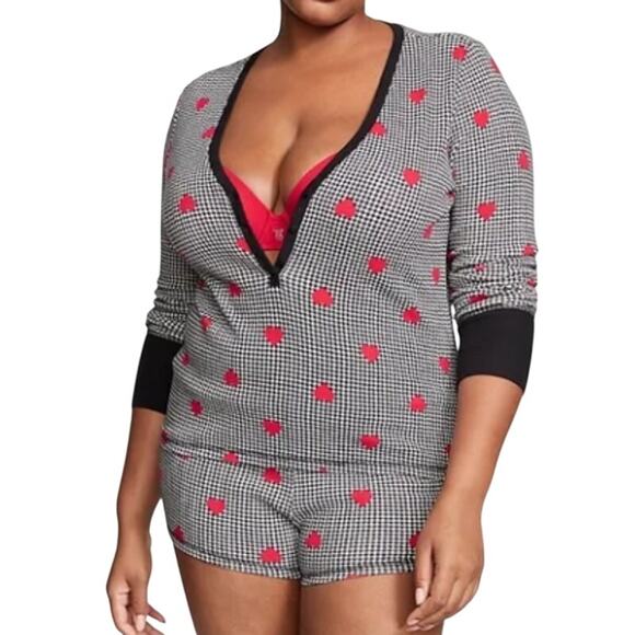 Victoria's Secret 11191197 Thermal Short Pajama Set Houndstooth Heart Small - Picture 1 of 8
